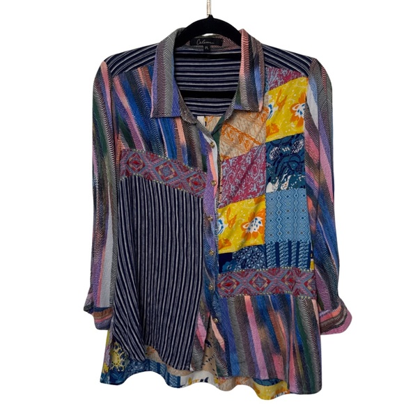 Caleaas Tops - Caleaas Oversized Patchwork Embroidered Boho Blouse PL Johnny Was Style